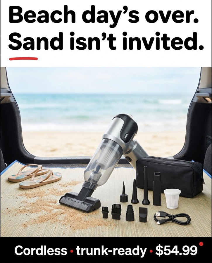 Kit and attachments in a sandy trunk