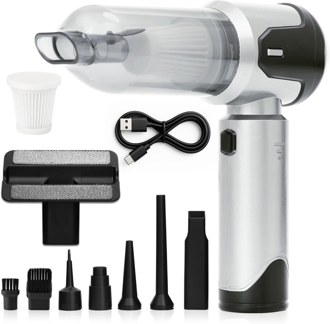 The TidyRide 8-piece cordless car detailing kit — vacuum, HEPA filter, and all attachments laid out